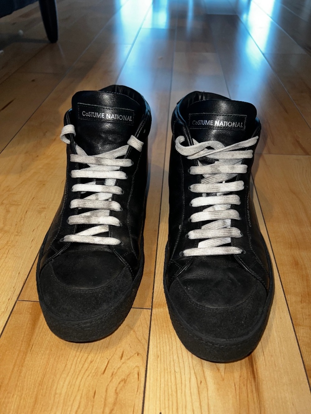 Custom National men’s  Hi-top sneakers, Black leather